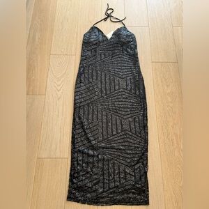Black Sequin Halter Dress | Size M | Glam Evening Dress